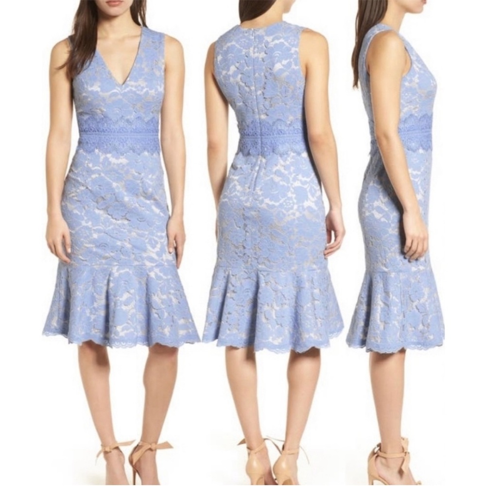 Vince Camuto Light Blue Knee Length Lace Cocktail Dress
